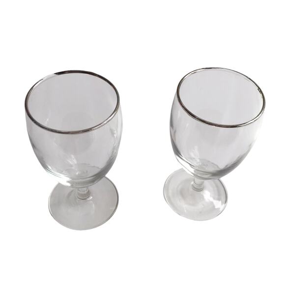 Footed Water Glasses Set of 2 Goblets Silver Rimmed Clear Stemmed Drinking Glass - Picture 2 of 8